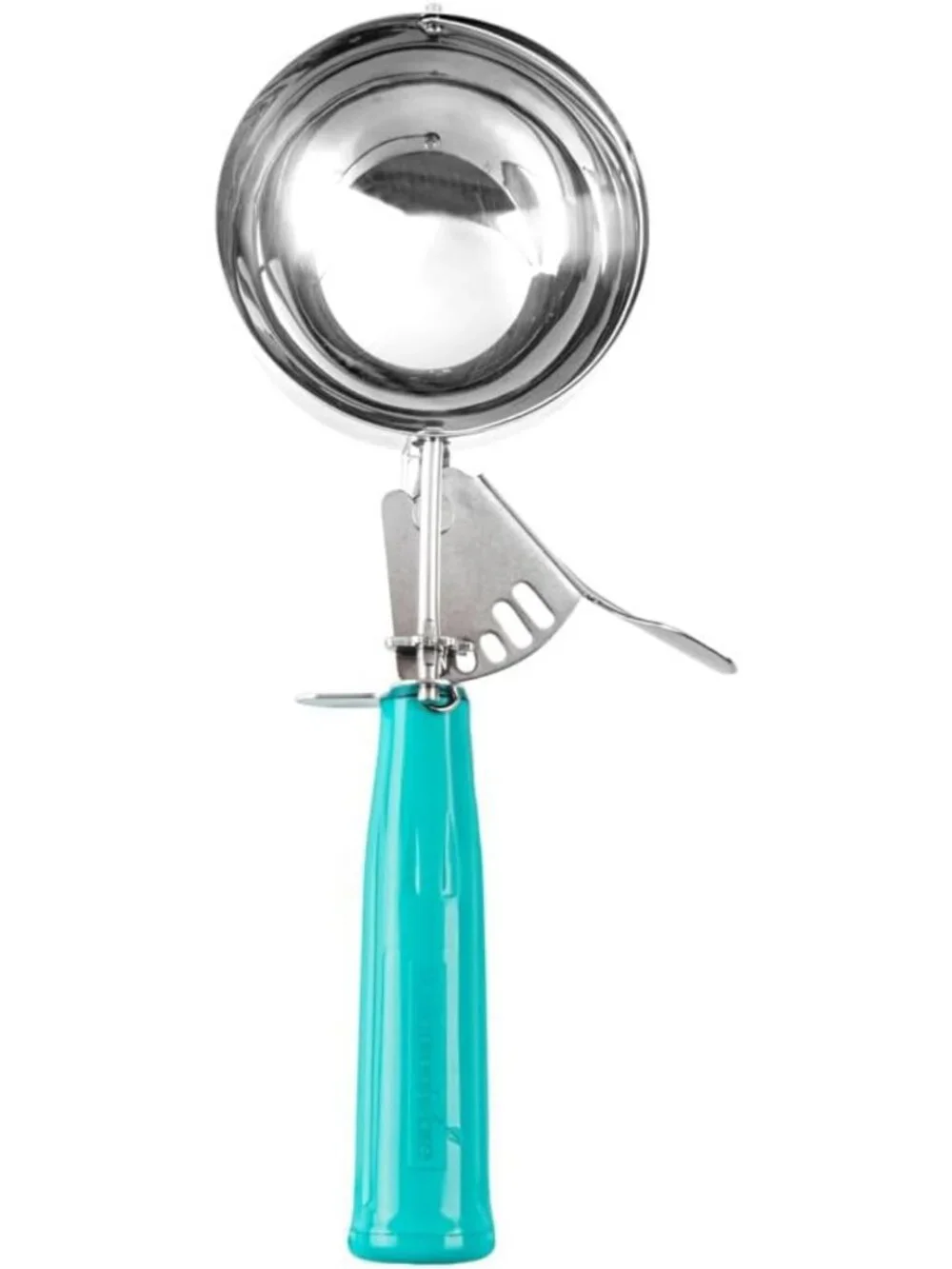 Stainless Steel Portion Scoop with Trigger Release - 6.5 oz, Teal Handle for